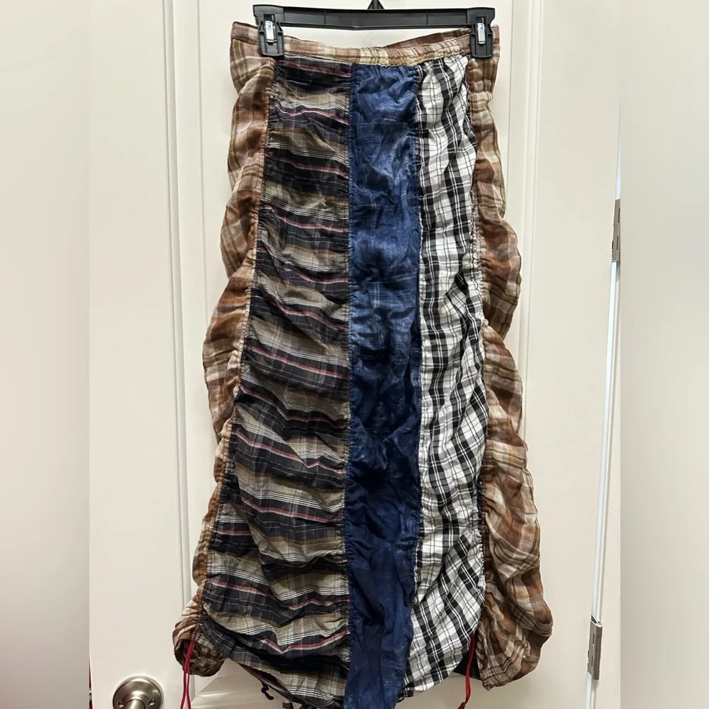 NWOT Hanna For La Journee Women's Plaid Ruched Side Linen Skirt Size 0